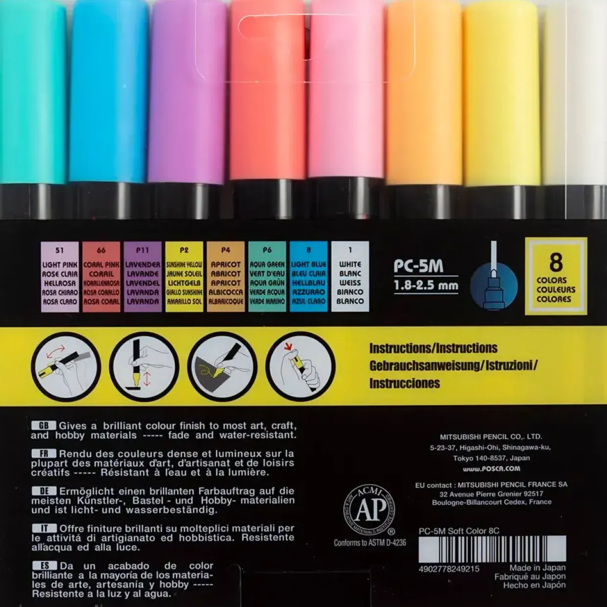 Posca Tusch, nr. PC-5M, streg 2,5 mm, medium, ass, 8 stk./ 1 stk.