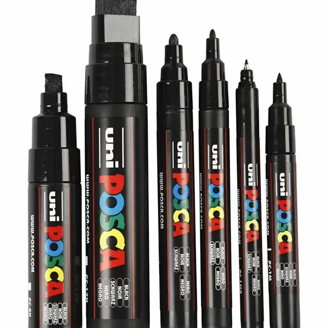 POSCA tusser sæt med 6 sorte markere i forskellige størrelser 0,7-15 mm