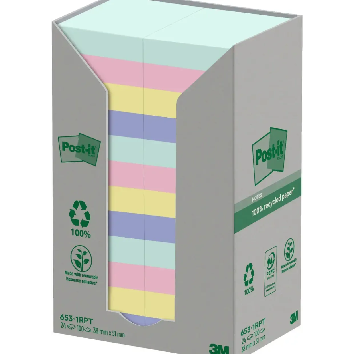 Post-it blokke Recycled 38x51mm 24stk