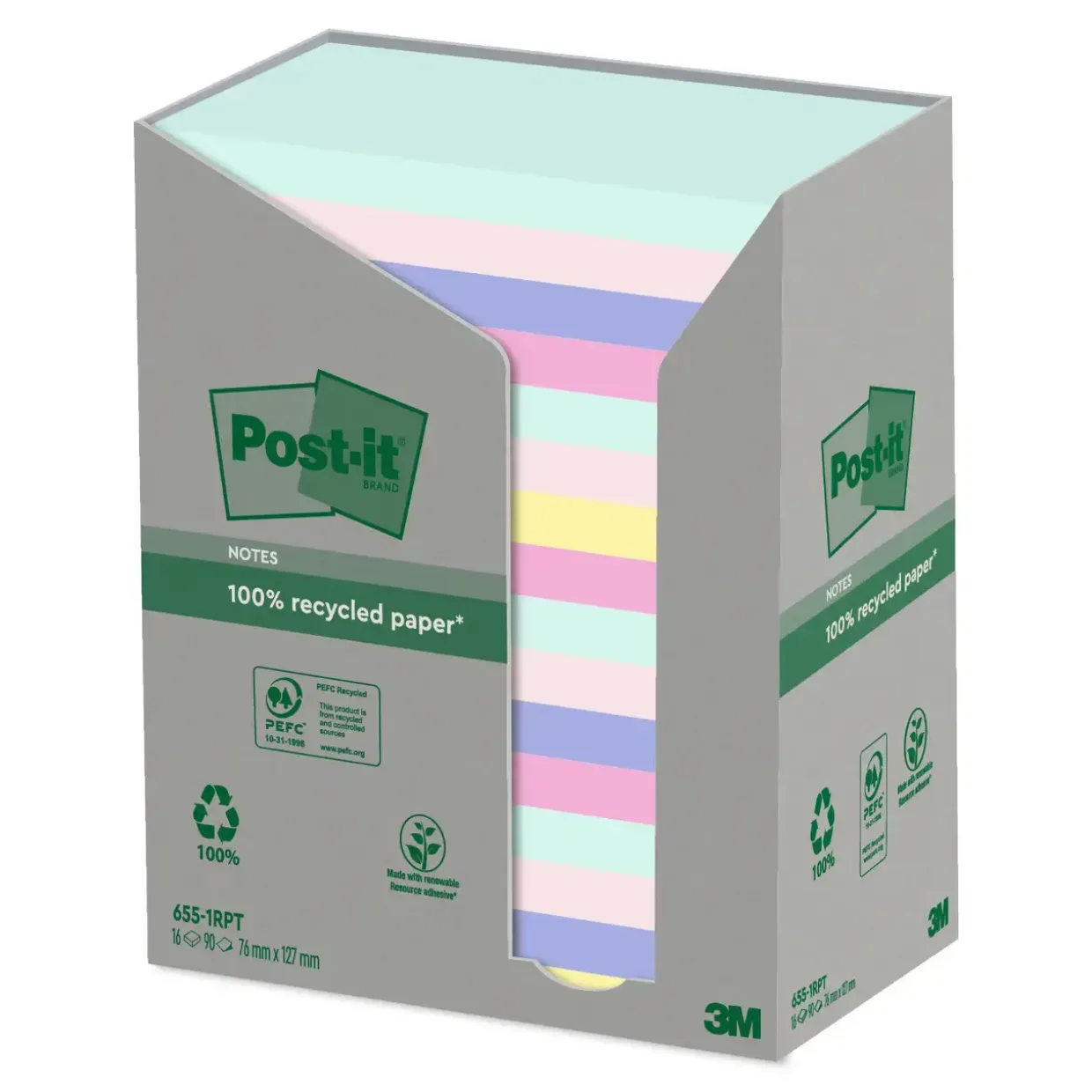 Post-it blokke Recycled 76x127mm 16 stk
