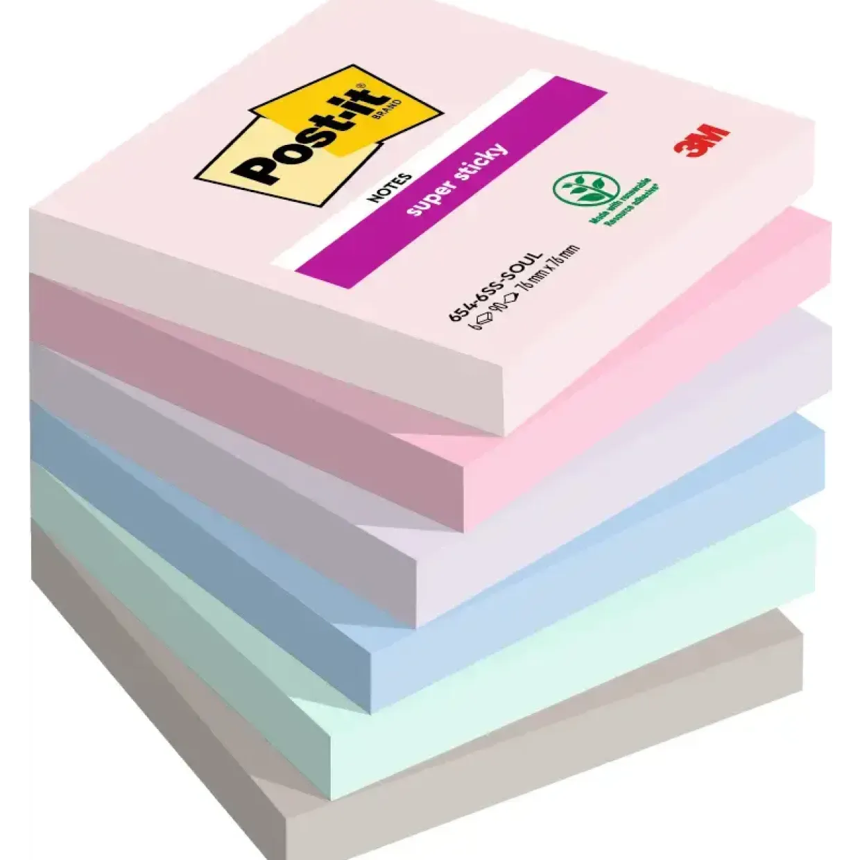 Post-it blokke - Super Sticky 76x76mm - 6 stk