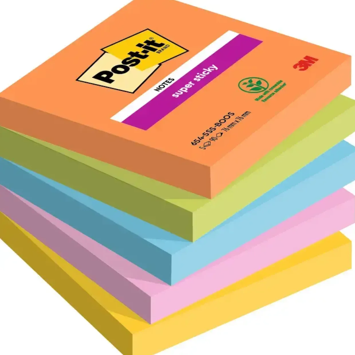 Post-it blok Super Sticky ass. 76 x 76 mm - 5 blokke Boost Colour