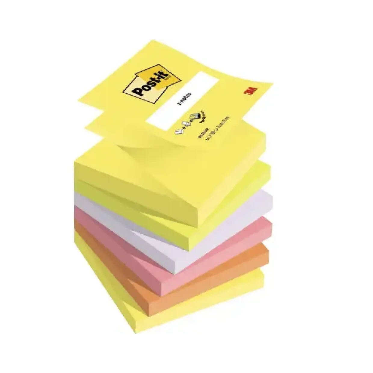 Post-it blok z-notes 76x76mm R330 gul, orange, grøn, lyserød, lilla - 6 blokke pr pakke