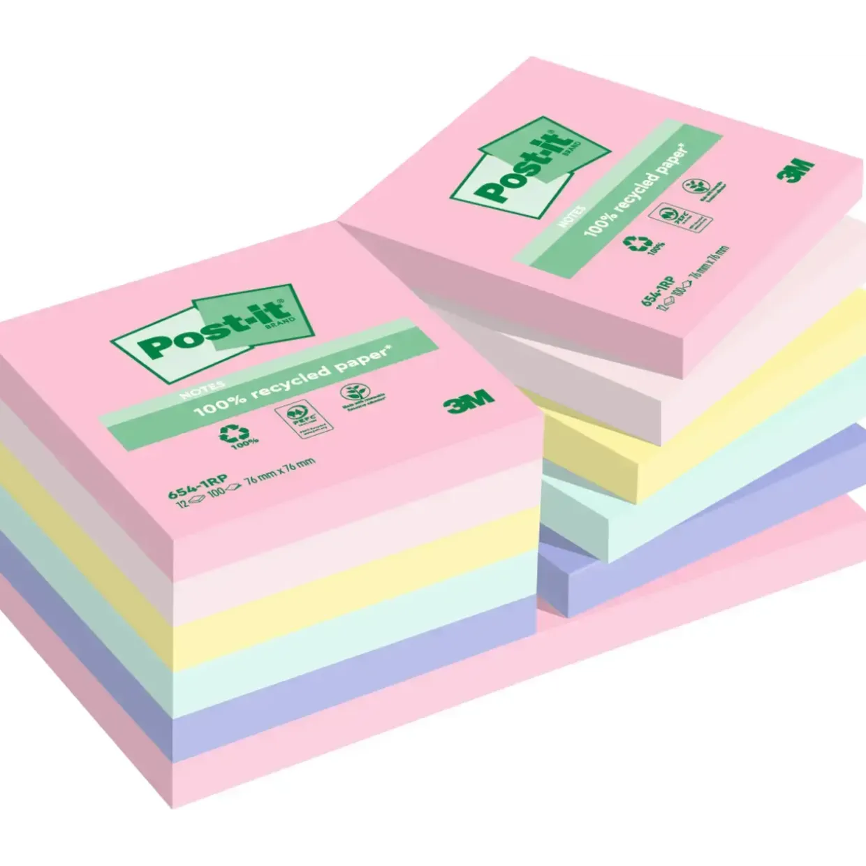 Post it note 3M Recycled mix colors 76x76 100sh (12)