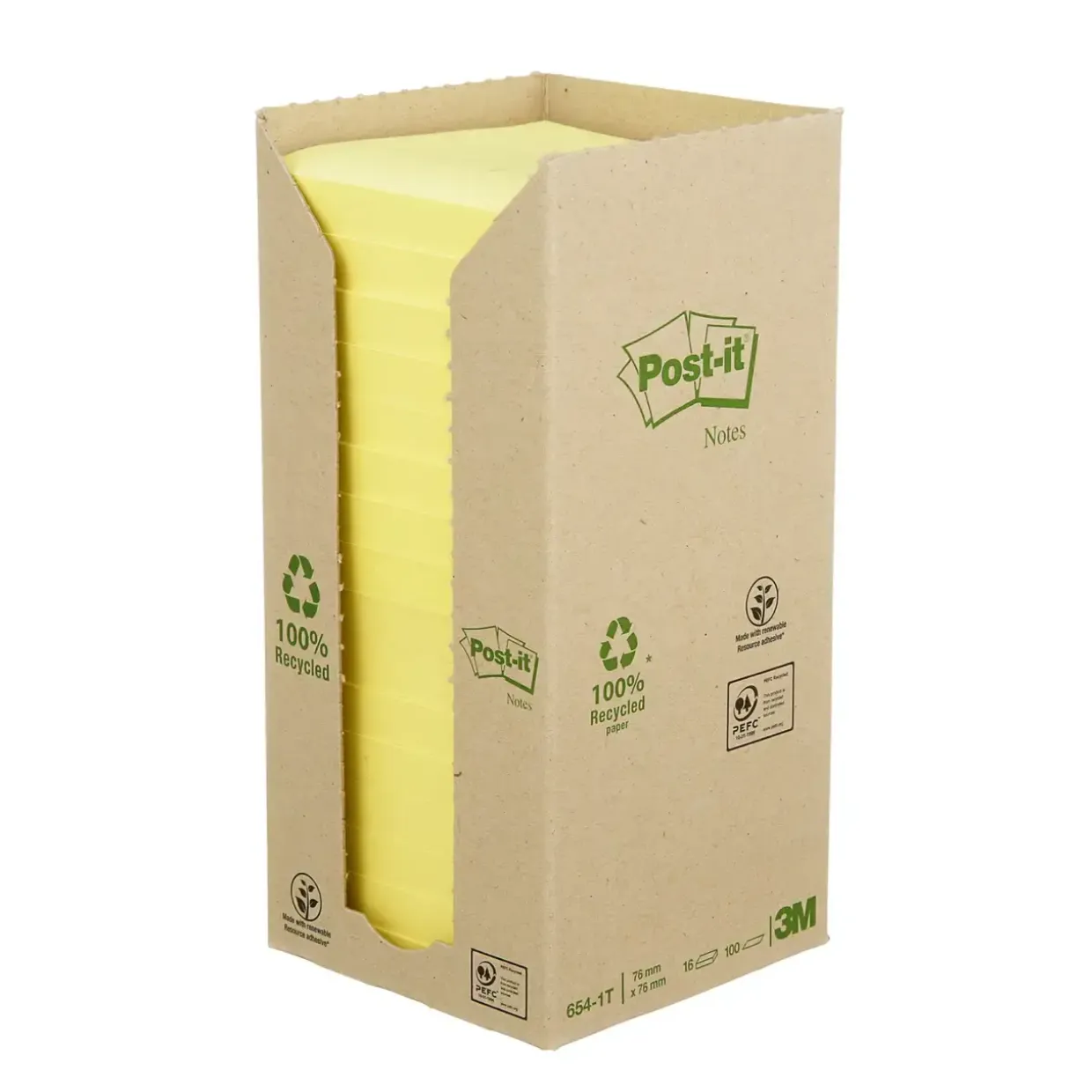 Post-it notes gul 76x76mm genbrug 16 blokke