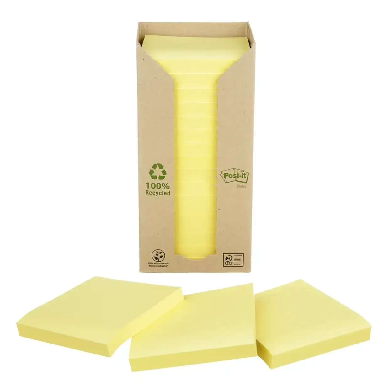 Post-it notes gul 76x76mm genbrug 16 blokke