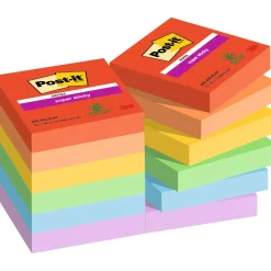 Post-it Notes – 3M Super Sticky Playful – 47,6×47,6 mm – 90 ark – 12 stk