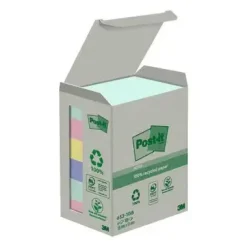 Post-it® Recycled Notes assorterede farver 38 mm x 51 mm 100 ark pr. blok - 6 blokke pr. pakke