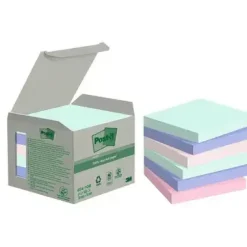 Post-it® Recycled Notes assorterede farver 76 mm x 76 mm 100 ark pr. blok - 6 blokke pr. pakke