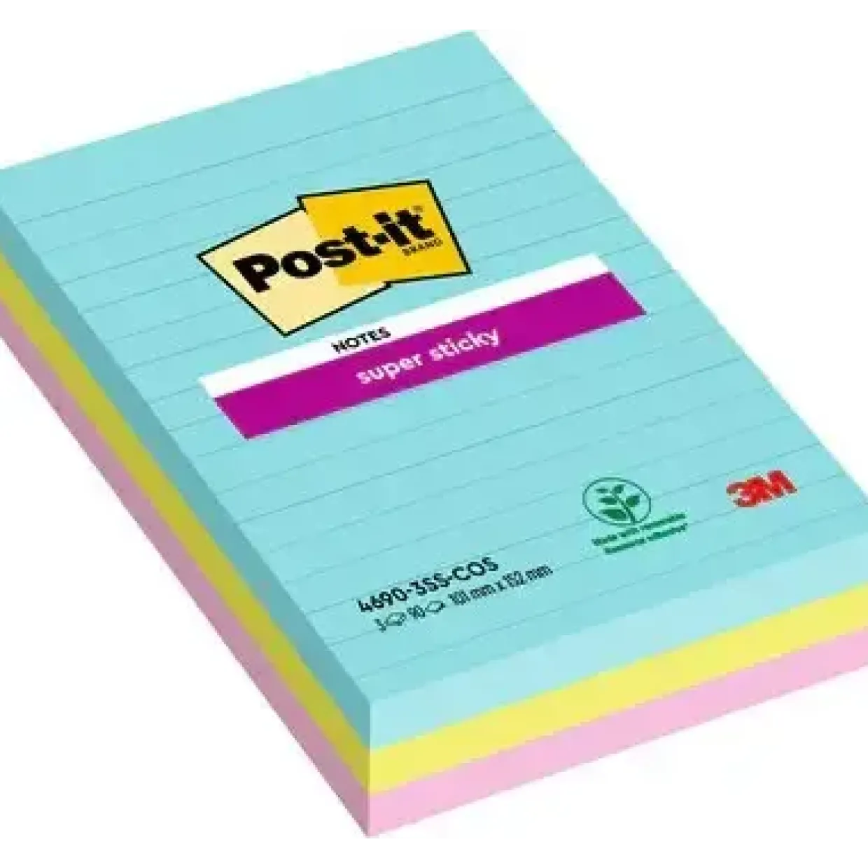 Post-it® Super Sticky Notes 3 linjerede blokke 101 mm x 152 mm Cosmic farvekollektion