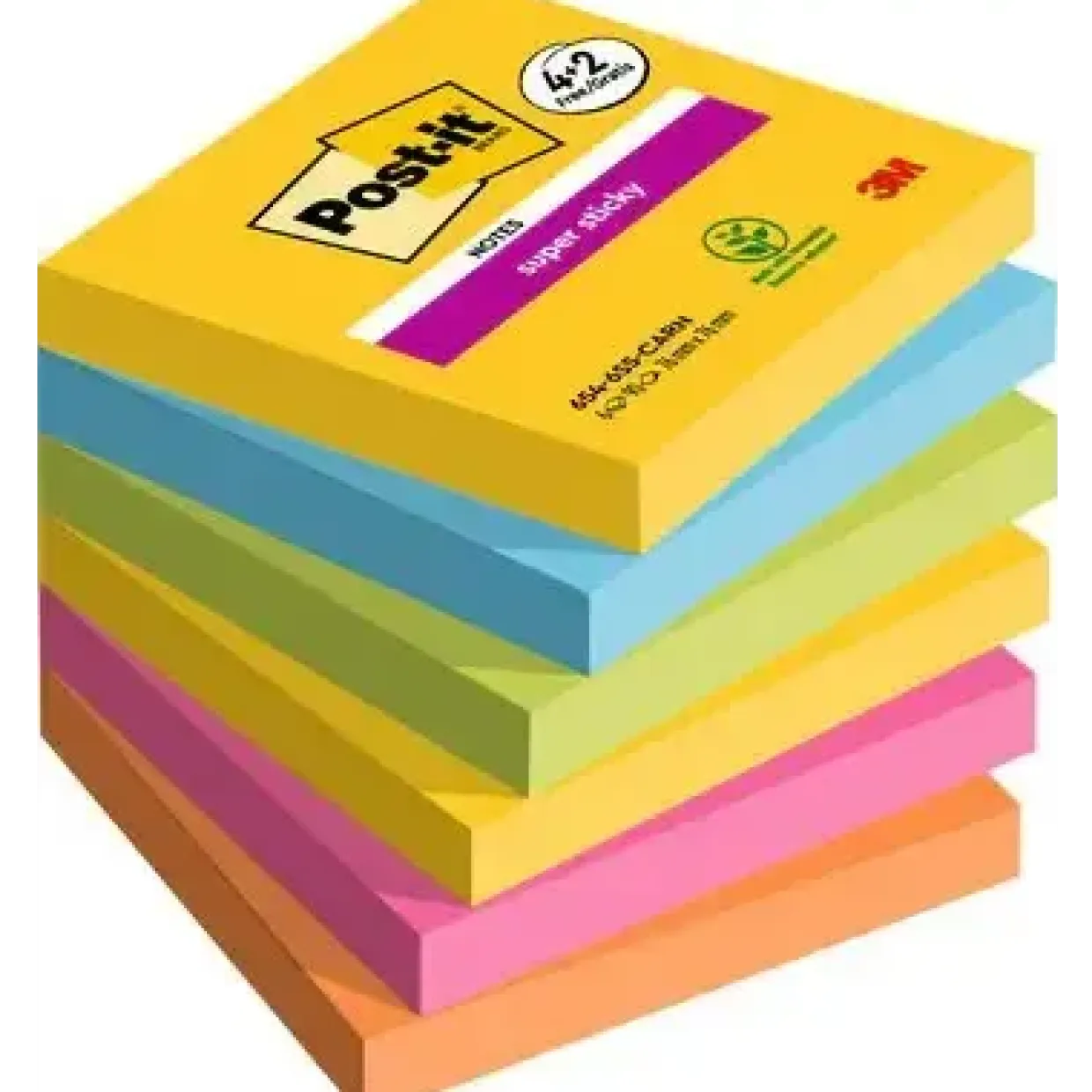Post-it® Super Sticky Notes 76 mm x 76 mm 90 ark pr. blok - 6 blokke pr. Carnival farvekollektion