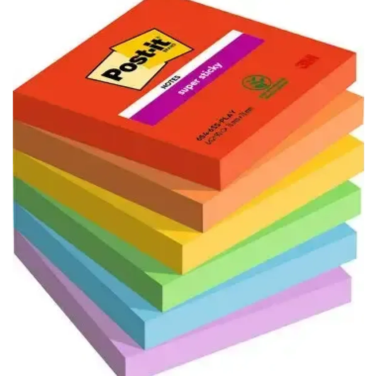 Post-it® Super Sticky Notes 76 x 76 mm - 90 ark - 6 blokke - Playful farvekollektion