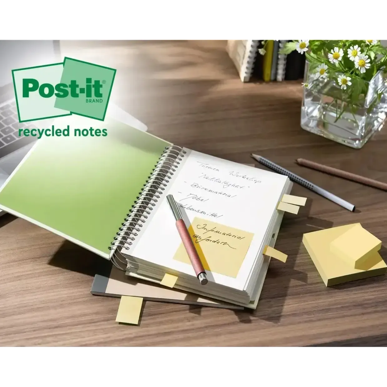 Post-it Super Sticky Recycle Canarygul 76x76mm 14+4blk - 8 stk