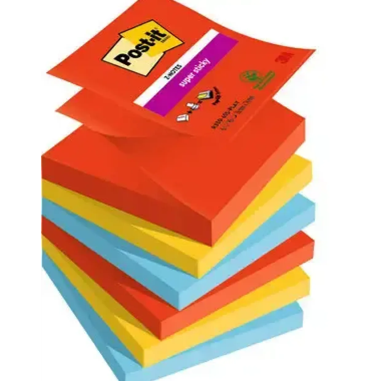 Post-it® Super Sticky Z-Notes 76 mm x 76 mm 90 ark pr. blok - 6 blokke pr. Playful farver