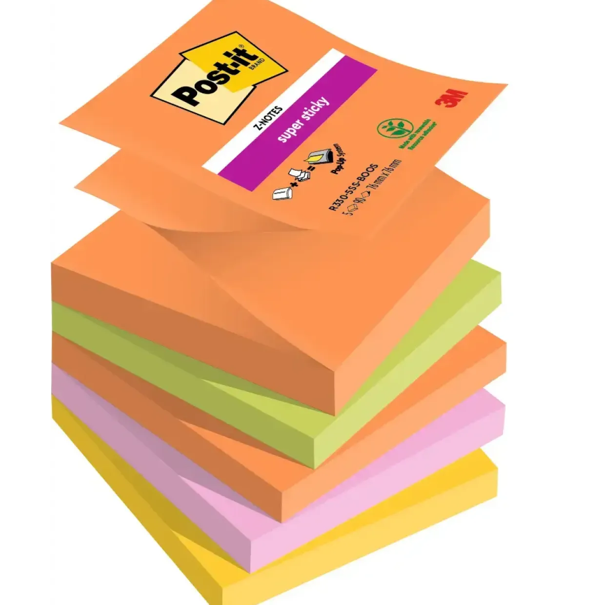 Post-it z-notes Super Sticky 76x76mm Boost Colour 5 blokke