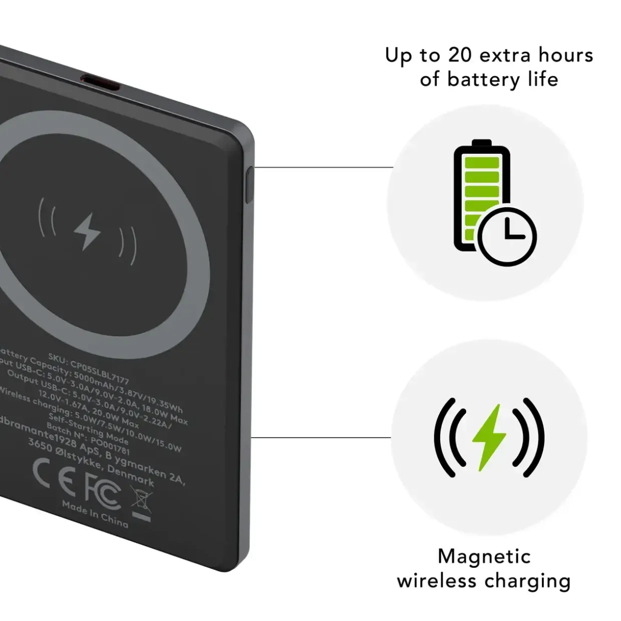 Power Bank - Dbramante1928 re-charge - 5K Trådløs v2 - Grå