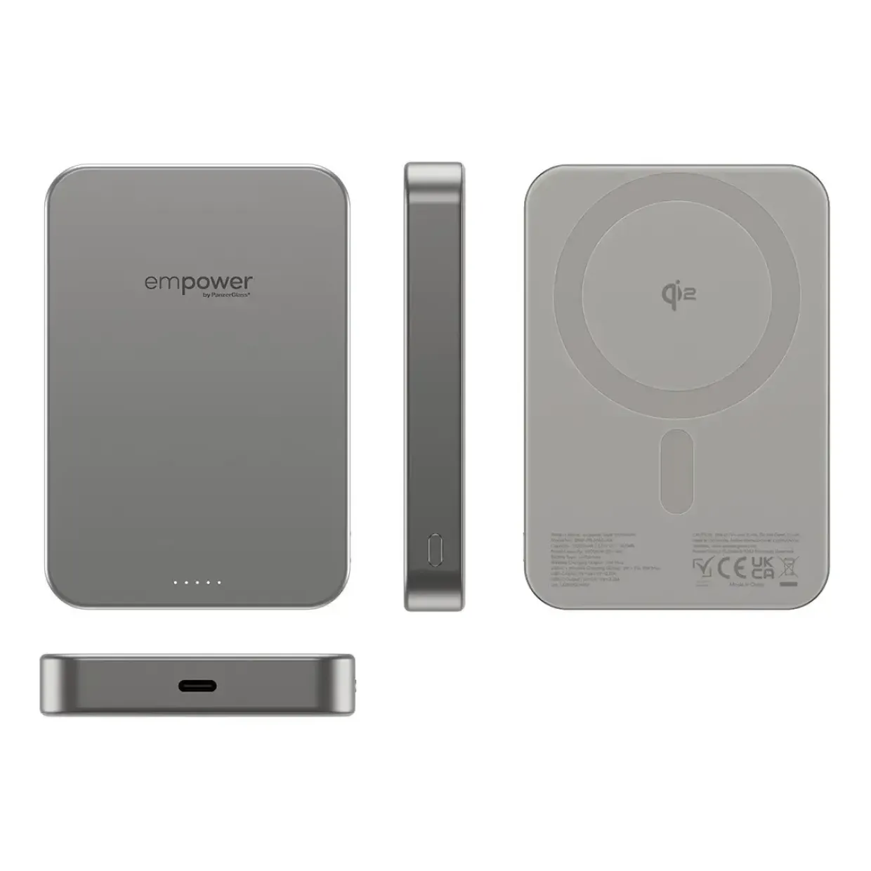 Powerbank, Empower by PanzerGlass, empower bank, trådløs, 10000mAh, Titanium, grå