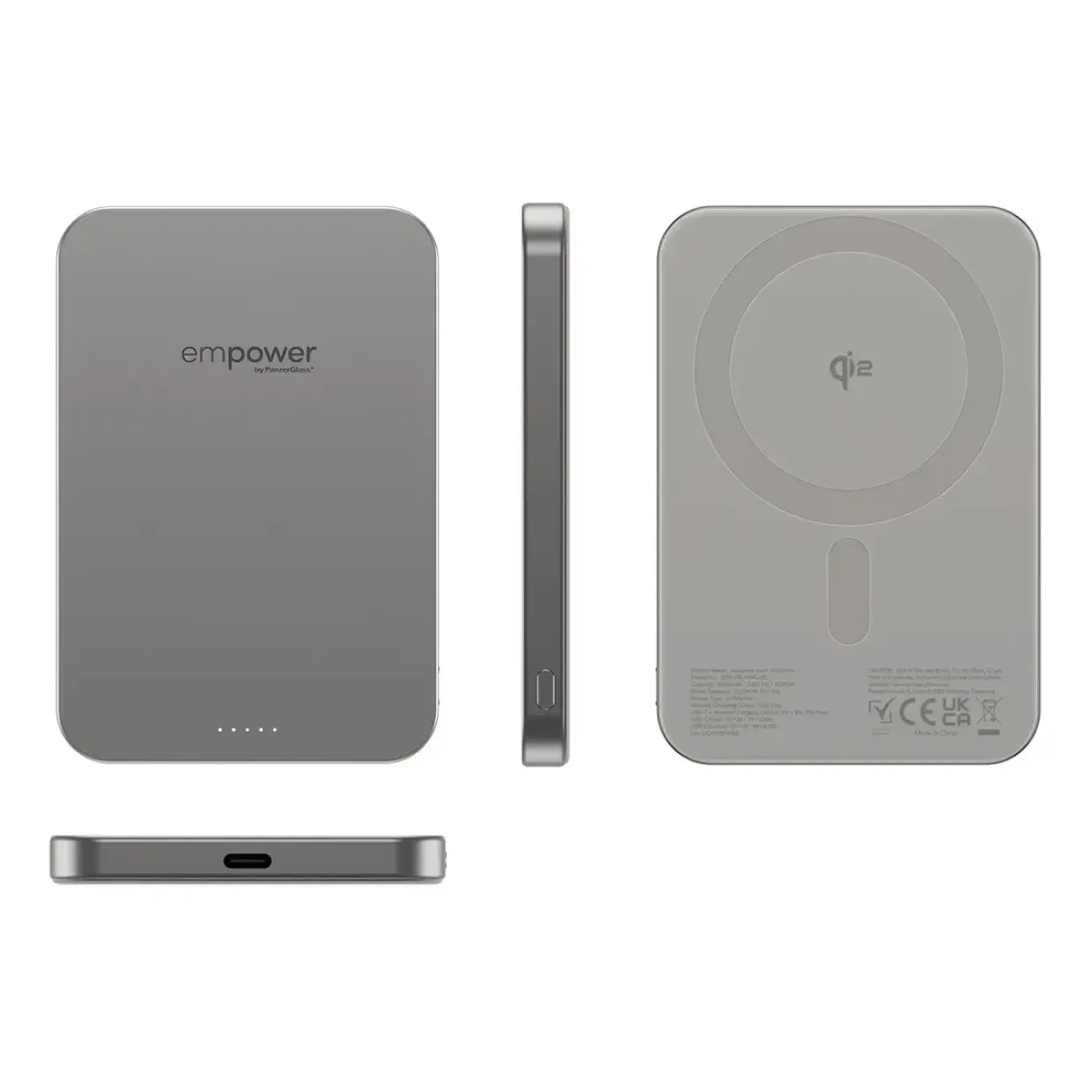 Powerbank, Empower by PanzerGlass, empower bank, trådløs, 5000mAh, Titanium, grå
