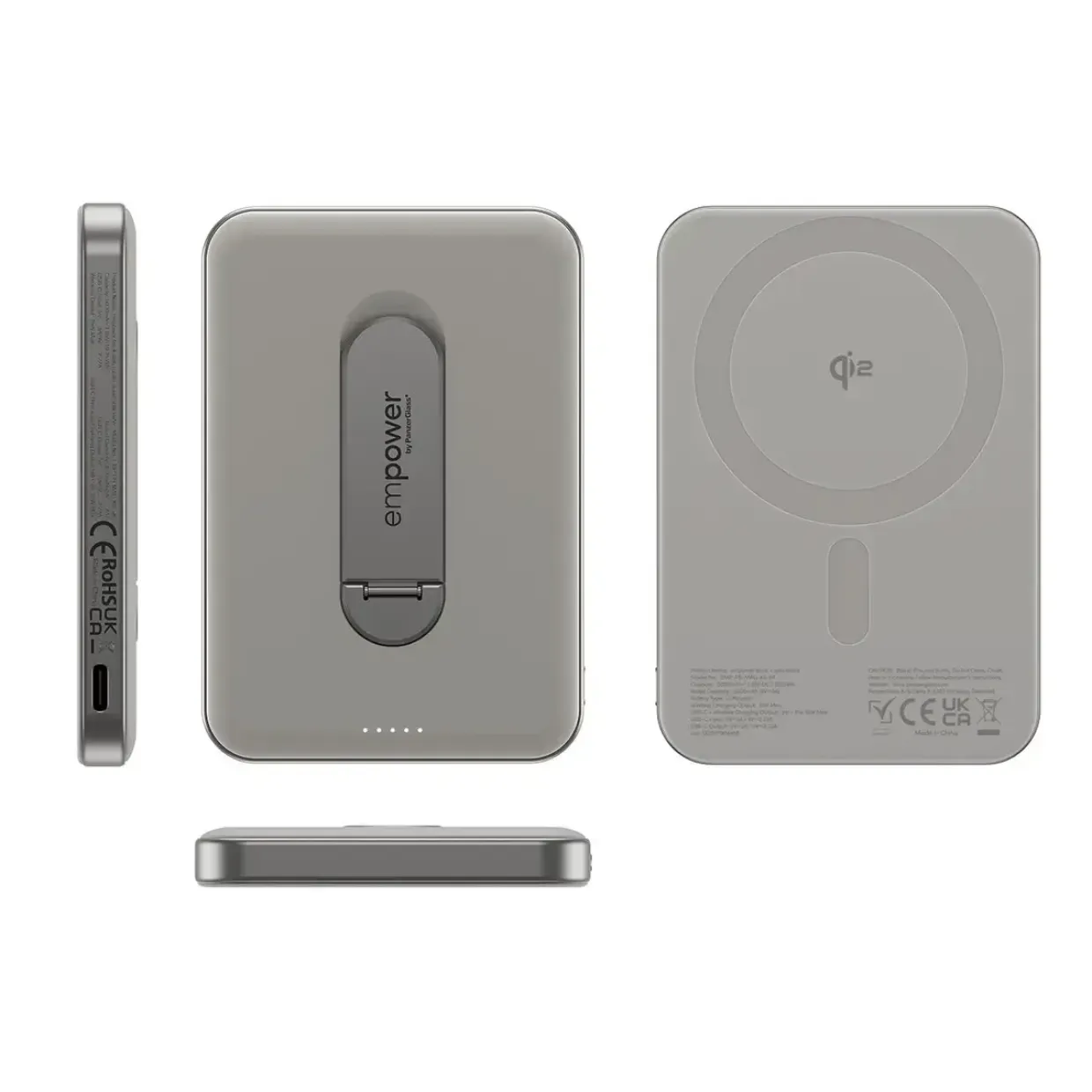 Powerbank, Empower by PanzerGlass, empower Bank w. Spin Stand, trådløs, 5000mAh, Titanium, grå