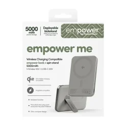Powerbank, Empower by PanzerGlass, empower Bank w. Spin Stand, trådløs, 5000mAh, Titanium, grå