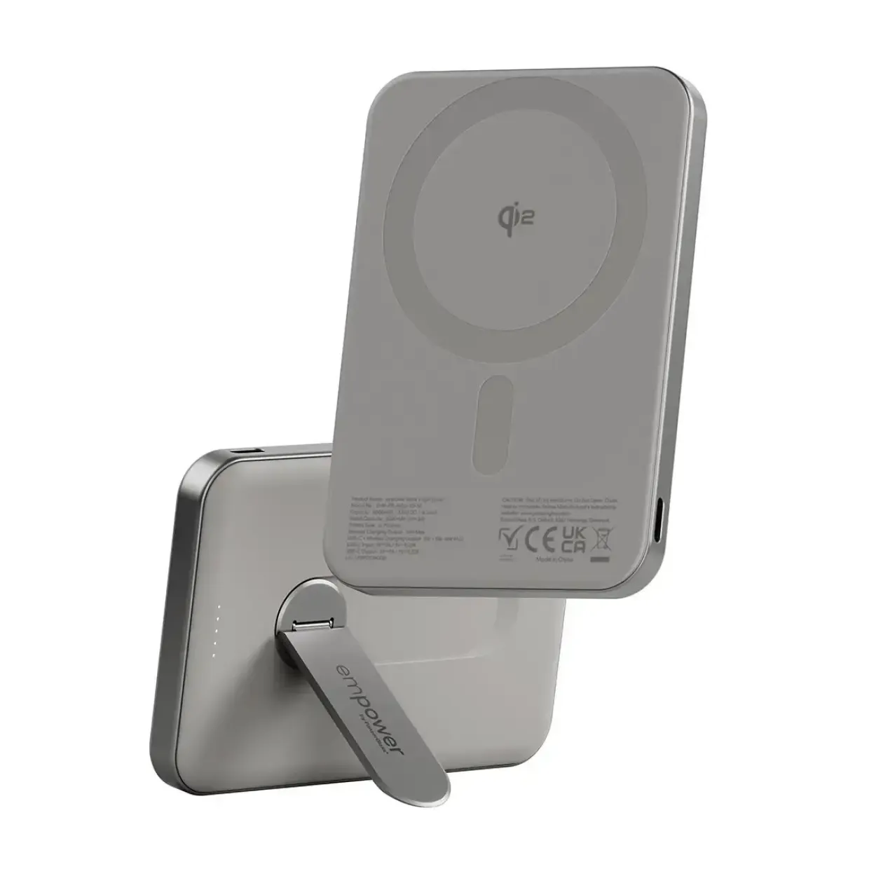 Powerbank, Empower by PanzerGlass, empower Bank w. Spin Stand, trådløs, 5000mAh, Titanium, grå