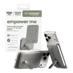 Powerbank, Empower by PanzerGlass, empower Bank w. Spin Stand, trådløs, 5000mAh, Titanium, grå