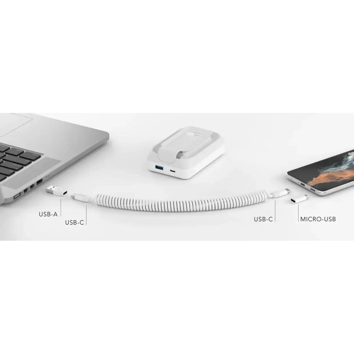 Powerbank m. kabel - Vonmählen allroundo Pro - 10.000 mAh - Hvid - All-in-One