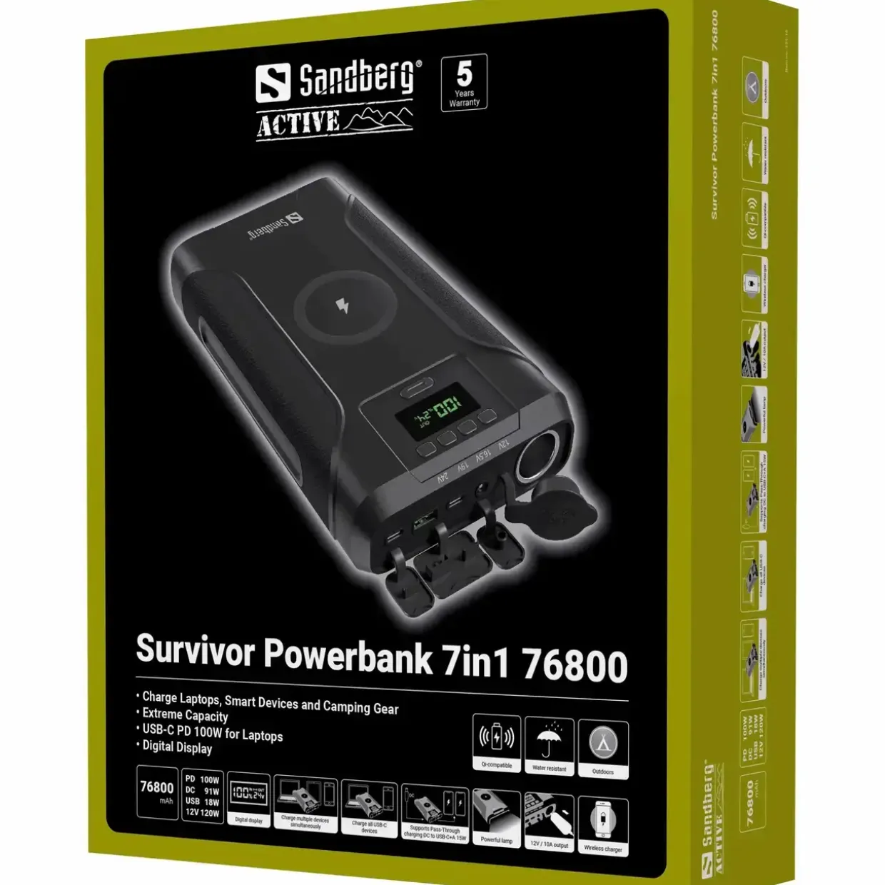 Powerbank, Sandberg Survivor 7in1 76800, sort