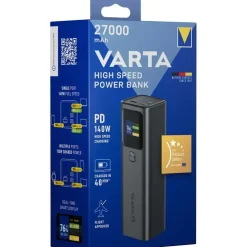 Powerbank, Varta High Speed, sort - 27000mAh