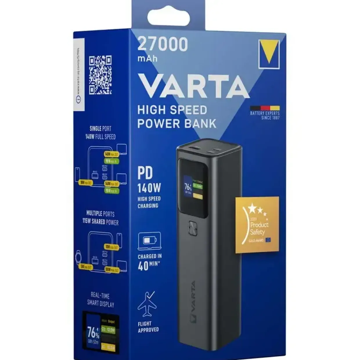 Powerbank, Varta High Speed, sort - 27000mAh