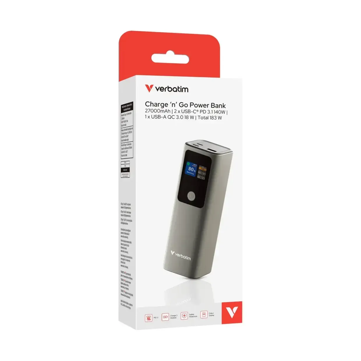 Powerbank, Verbatim, Charge 'n' Go Power Bank 27000mAh 183W, grå
