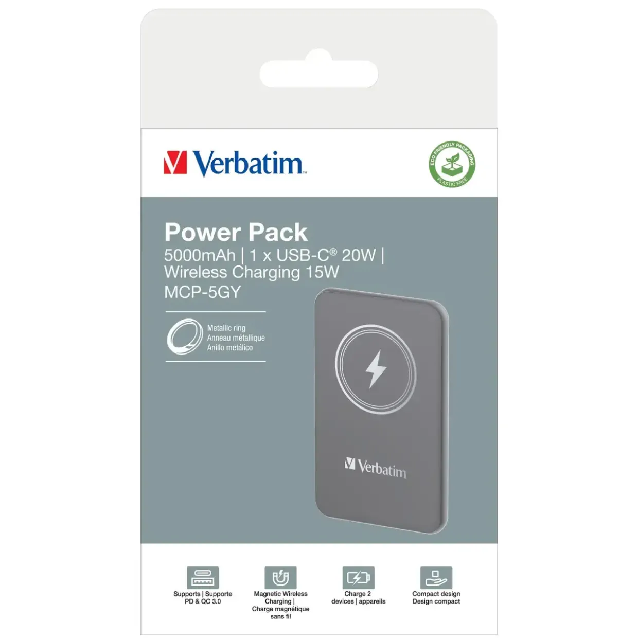 Powerbank Verbatim Charge ´n´ Go Magnetic Wireless 5000, Grey