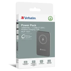 Powerbank - Verbatim Charge 'n' Go - 10.000 mAh - Grå - Magnetisk & trådløs