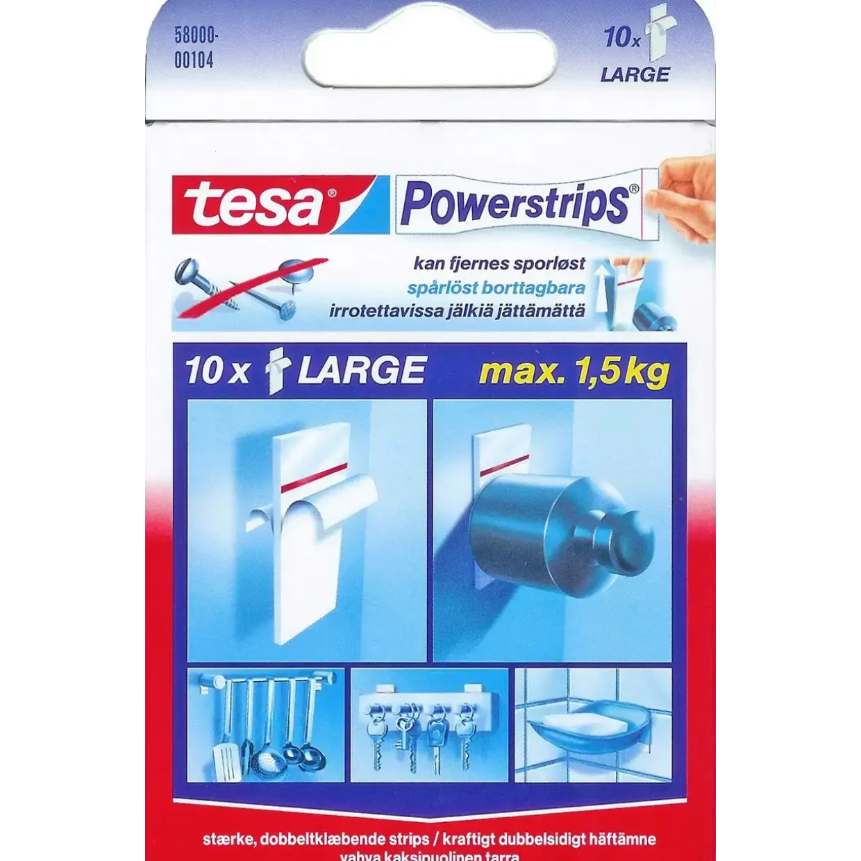 Powerstrips dobbeltklæbende Large hvide - 10 strips