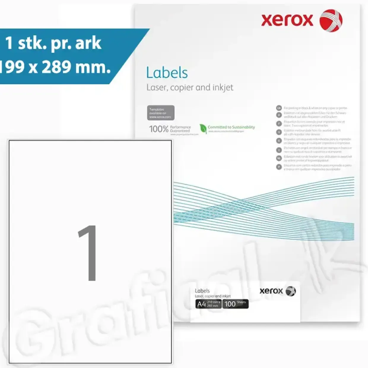 Print selv etiketter Xerox 1 pr. ark 199 x 289 mm - 100 ark