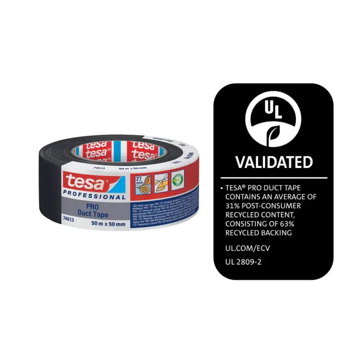 PRO duct tape - Tesa 74613 - 25 m x 50 mm - Grå - 6 stk