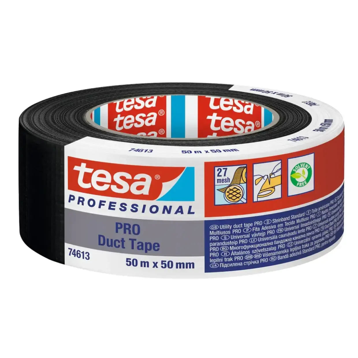 PRO duct tape - Tesa 74613 - 25 m x 50 mm - Sort - 6 stk