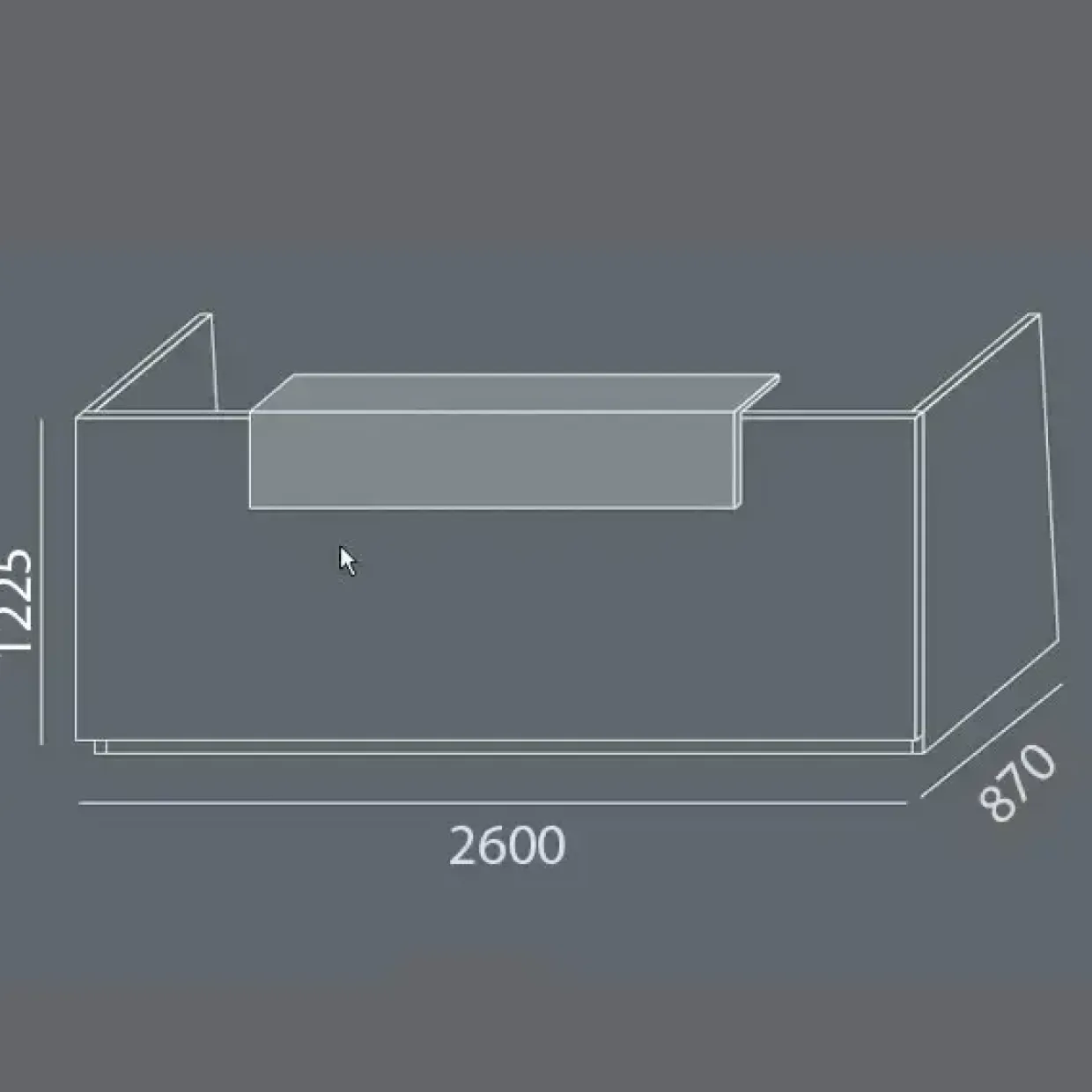 Receptionsdisk, DNA Antracit 2600 mm, Hæve-sænkebord