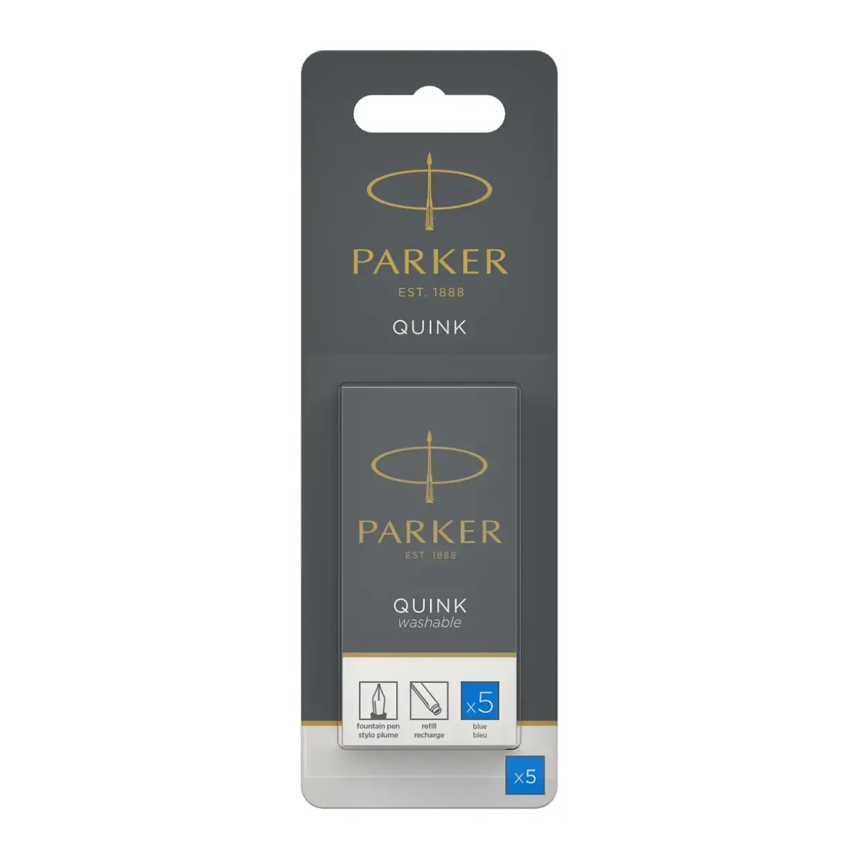 Refillpatroner - Parker Long - Vaskbart blåt blæk - 5 stk