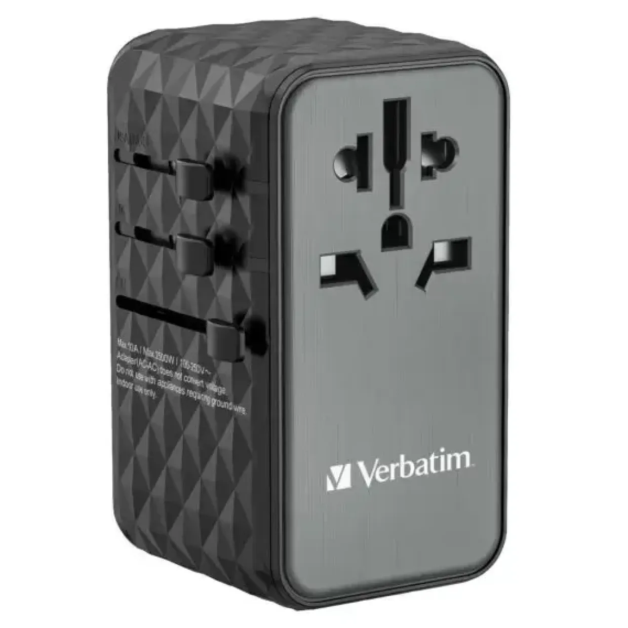Rejse adapter Verbatim GaN III Universal Travel Adapter UTA-10 2xUSB-C PD140W QC 4+ sort