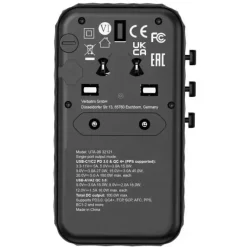 Rejse adapter Verbatim GaN III Universal Travel Adapter UTA-10 2xUSB-C PD140W QC 4+ sort