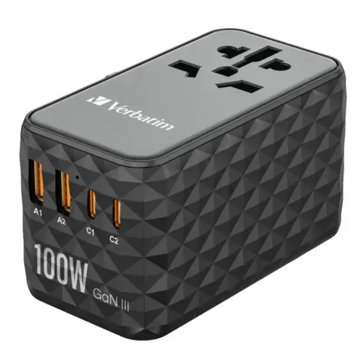 Rejse adapter Verbatim GaN III Universal Travel Adapter UTA-10 2xUSB-C PD140W QC 4+ sort