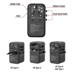 Rejse adapter Verbatim GaN III Universal Travel Adapter UTA-10 2xUSB-C PD140W QC 4+ sort