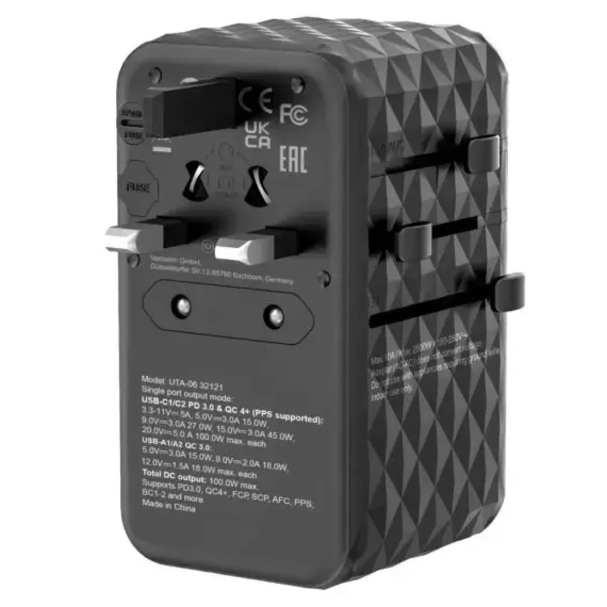 Rejse adapter Verbatim GaN III Universal Travel Adapter UTA-10 2xUSB-C PD140W QC 4+ sort