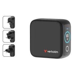Rejseoplader - Verbatim - Mini GaN Charger - 3-port - USB-C/USB-A - 65W - Sort