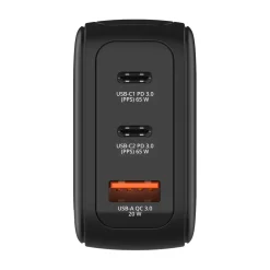 Rejseoplader - Verbatim - Mini GaN Charger - 3-port - USB-C/USB-A - 65W - Sort