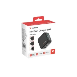 Rejseoplader - Verbatim - Mini GaN Charger - 3-port - USB-C/USB-A - 65W - Sort