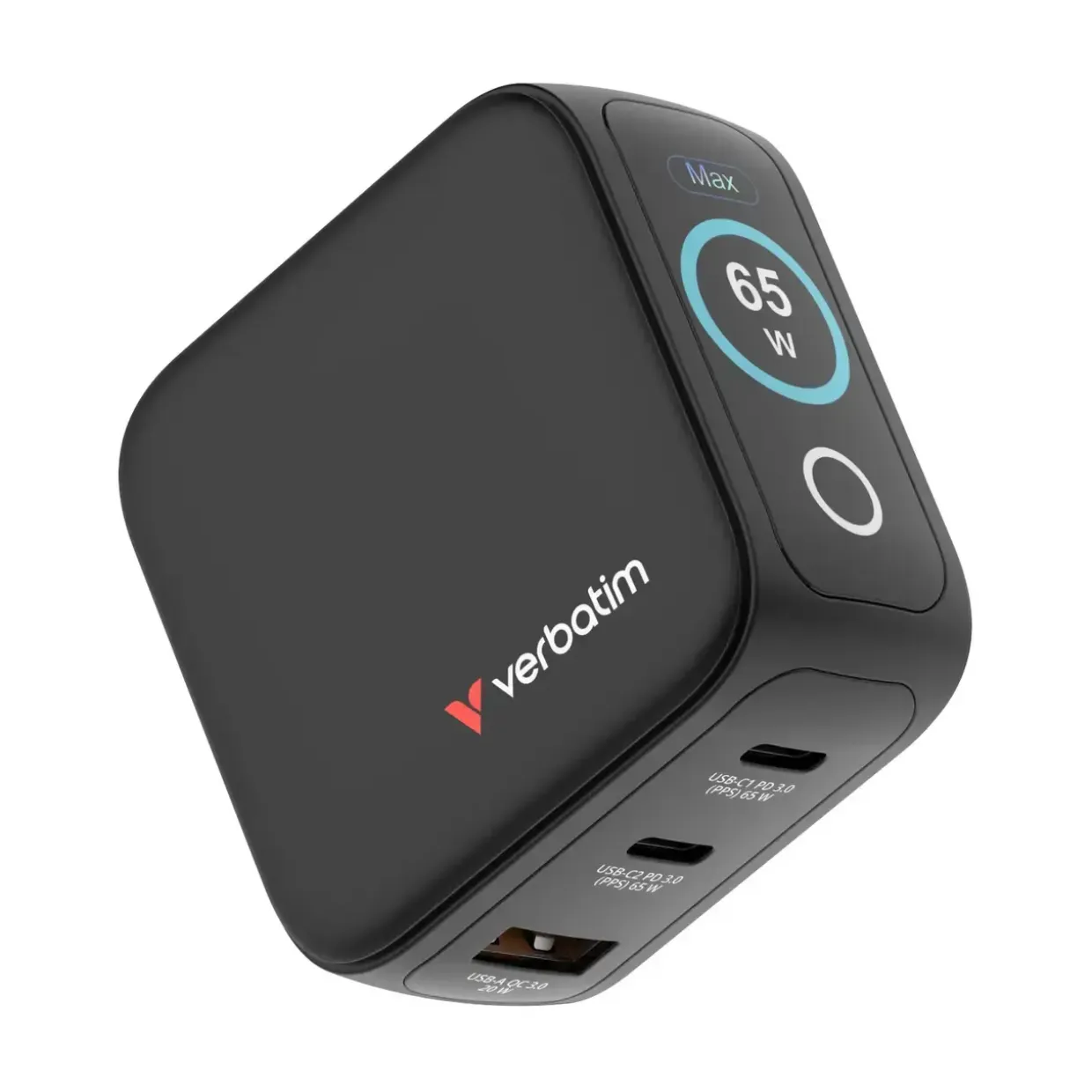 Rejseoplader - Verbatim - Mini GaN Charger - 3-port - USB-C/USB-A - 65W - Sort