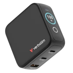 Rejseoplader - Verbatim - Mini GaN Charger - 3-port - 100W - USB-C - Sort