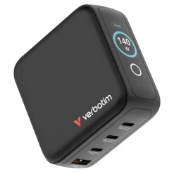 Rejseoplader - Verbatim - Mini GaN Charger - 4-port - USB-C/USB-A - 140W - Sort